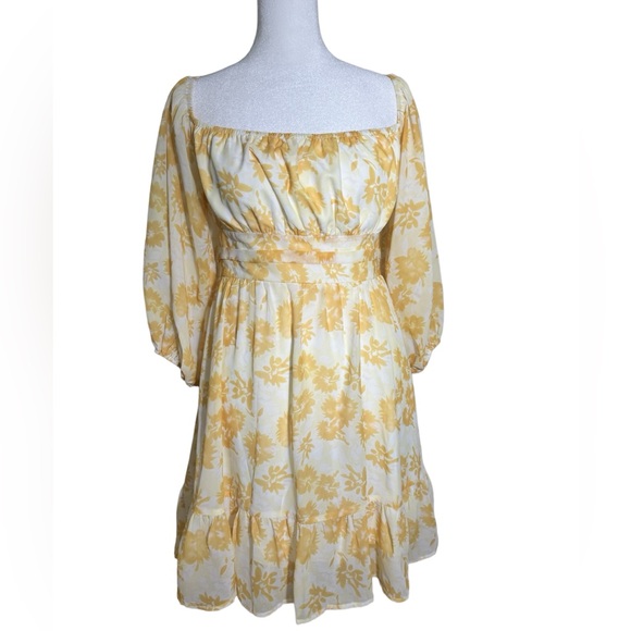 C+D+M Yellow and White Off the Shoulder Tie Back Mini Dress Size L. NWT. - Picture 4 of 10
